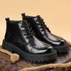 Black fashion Martin boots men's 2024 autumn and winter new velvet warm high-top cotton shoes Martin boots men
