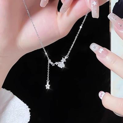 925er Sterlingsilber Stern Quaste Halskette Damen Leichter Mode Pendlerstil Zirkonia Intarsien Schmuck