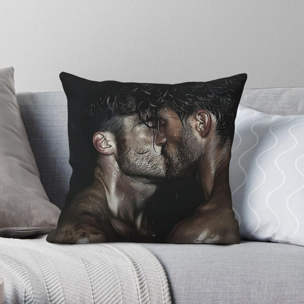 Sweaty Male Couple Kissing Square Pillowcase Polyester Linen Velvet Printed Zip Decorative Pillow Case Car Cushion Cover