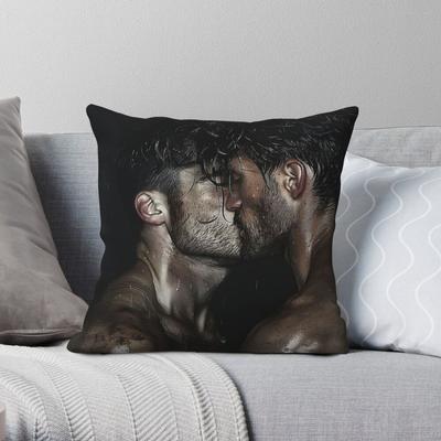 Sweaty Male Couple Kissing Square Pillowcase Polyester Linen Velvet Printed Zip Decorative Pillow Case Car Cushion Cover