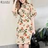 ZANZEA Women Casual Round Neck Short Sleeve Summer Floral Dress