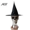 Dark Aesthetic Tree Topper Halloween Witch Hat Skull Topper, Gothic Skeleton Figurine for Black Pointed Party Decor, Spooky Festive Home Ornament,