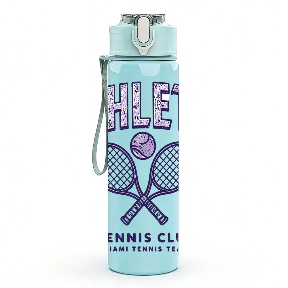 1PC Athletic Tennis Club Badge 750ml Color Plastic Sports Water Bottle Leakproof Flip Straw Lid Suitable for Sports Office Home Use