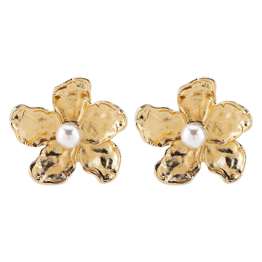 European and American Baroque Geometric Pearl Flower Jewelry Set Retro Temperament Earrings Bracelet Necklace Ring