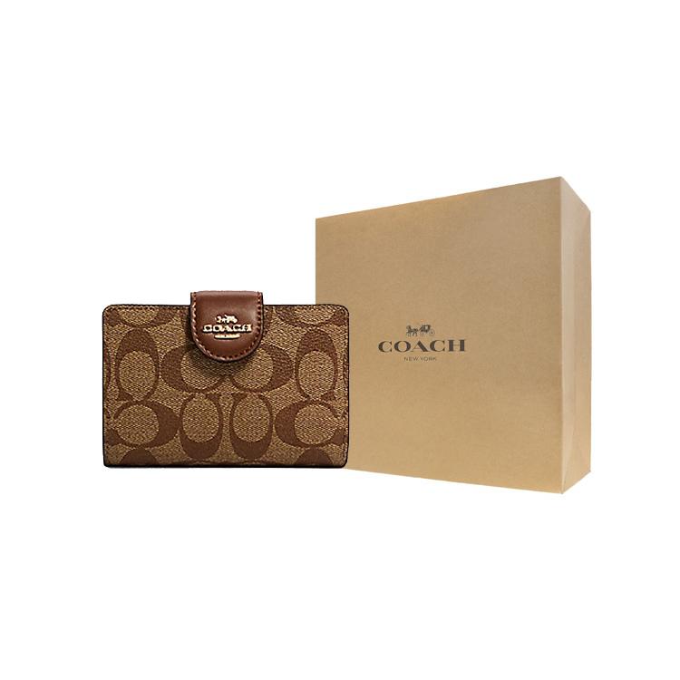 New COACH Corner Zip Canvas With Leather Clutches Wallets Medium Size Women's Brown C0082-IME74