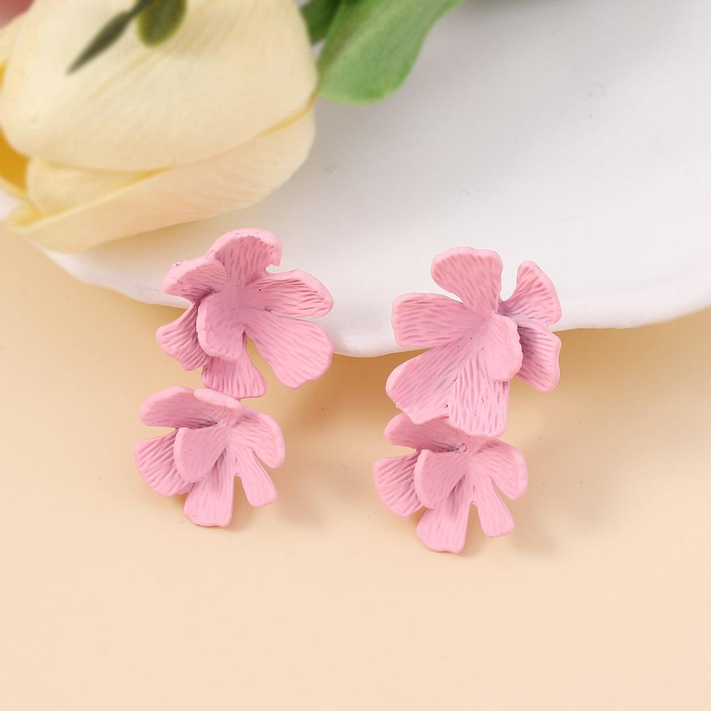 New double-layer small fresh and colorful flowers with two earrings, simple and versatile fashionable women's earrings wholesale
