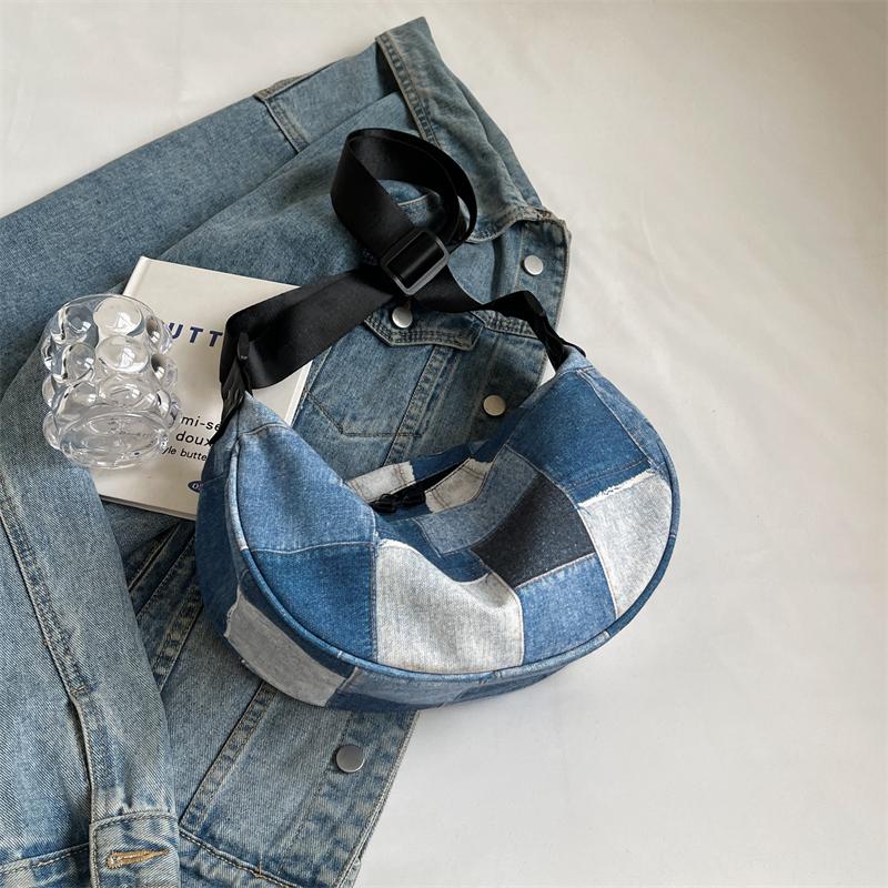 Джинсовая сумка в клетку женская сумка на плечо подмышками сумка на плечо сумка синий — фото 9