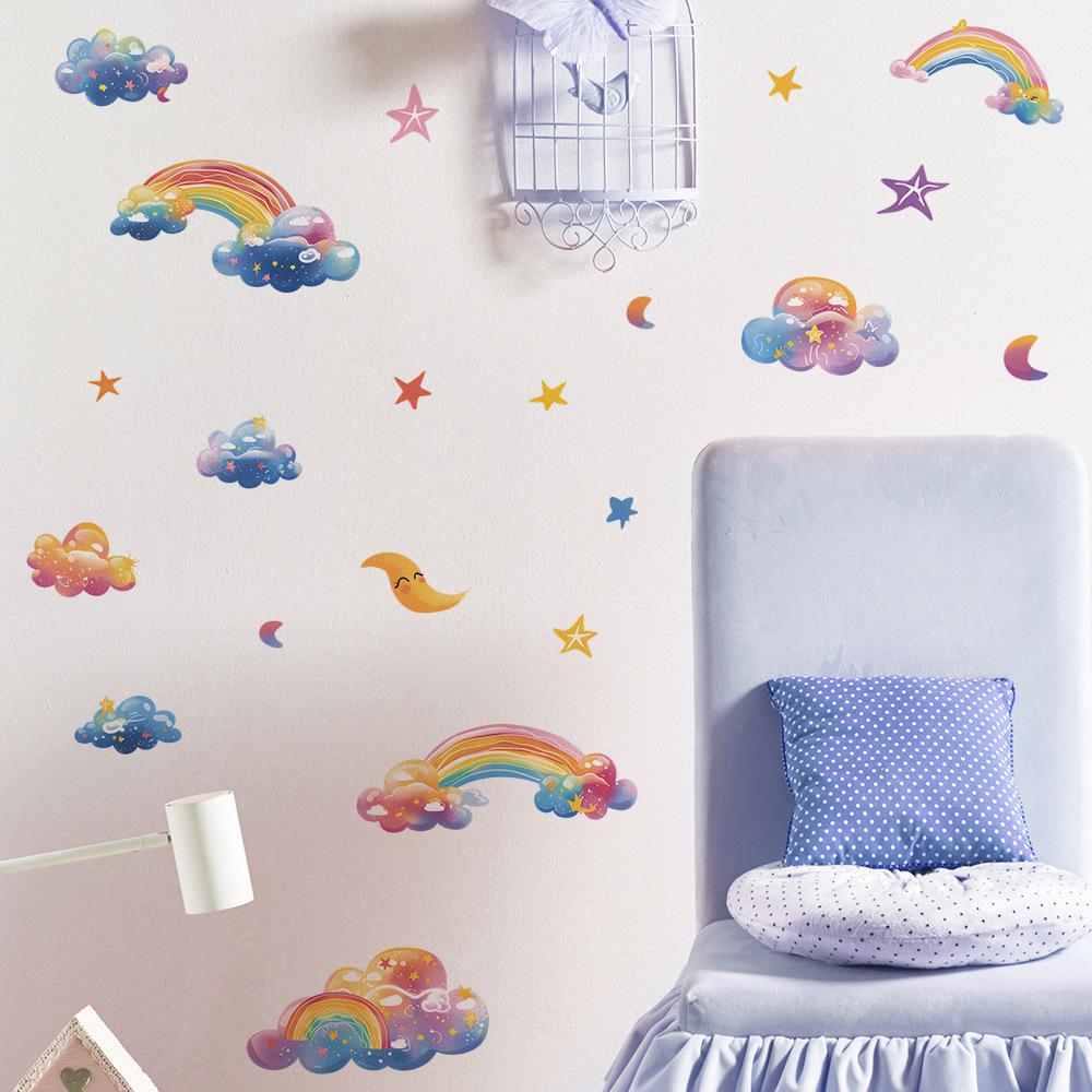 Rainbow Star Cloud Wall Sticker Self-Adhesive Removable for Kids Bedroom Kindergarten Background Wall Decoration