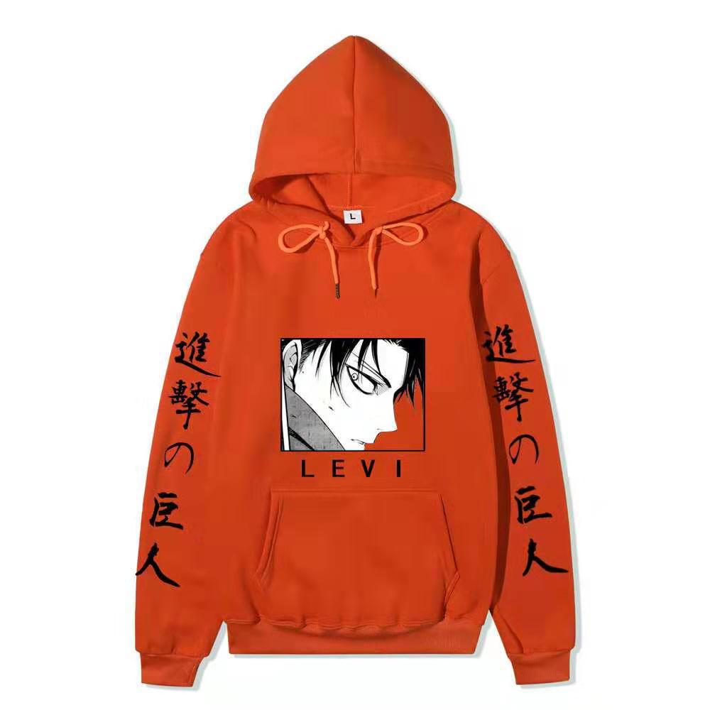 Anime Attack on Titan Levi Ackerman Hoodie, Double Sleeve Japanese Text Print Pullover Sweatshirt Long Sleeve Streetwear for Men Women