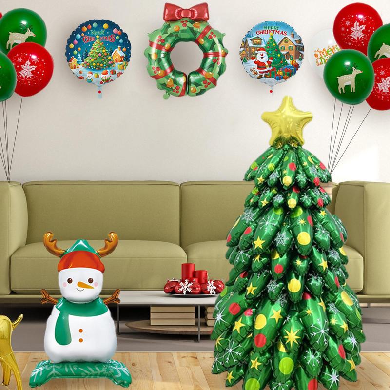 Christmas Tree Balloons Decorations Self-Standing Inflatable Balloon Kit Rich Elements Atmosphere Decoration for Garden Indoor