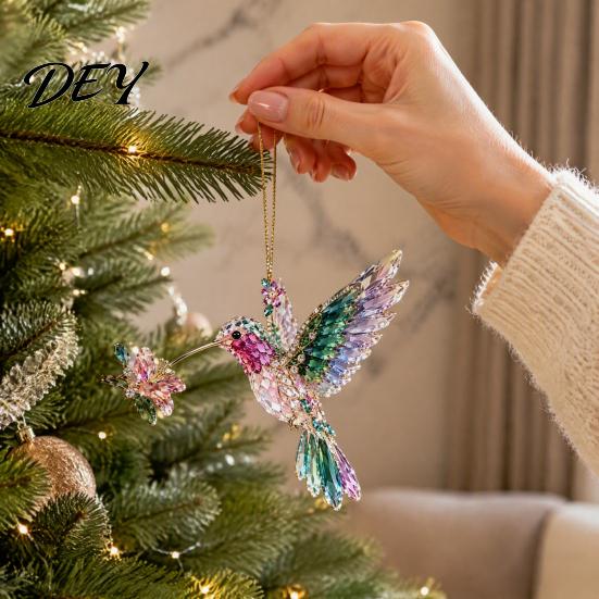 Christmas Tree Decoration Faux Crystal Animal Ornament, Acrylic Flat Print Hanging Decor Holiday Decorations for Tree, Butterfly/Peacock/Bird/Swan