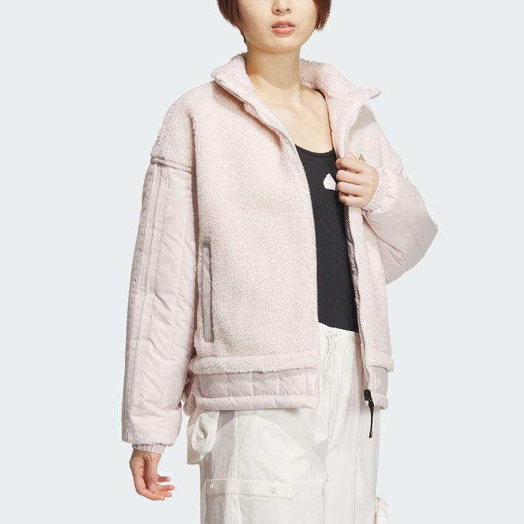 Adidas Year Of The Dragon CNY Series Embroidered Reversible Plus Velvet Sports Casual Loose Jacket Women Outerwear Light-Purple Pink IX5956