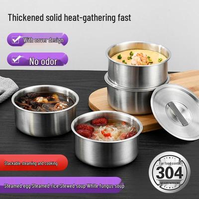 304 Stainless Steel Steamed Egg Bowl with Lid - Double Boiler for Egg Custard, Dessert, Soup, or Rice.
