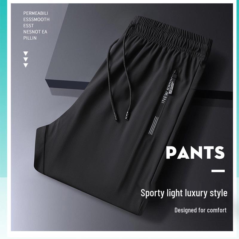 Men's Plus Size Quick-Dry Ice Silk Joggers - High Elasticity, Breathable, Straight Leg, Outdoor Casual Pants