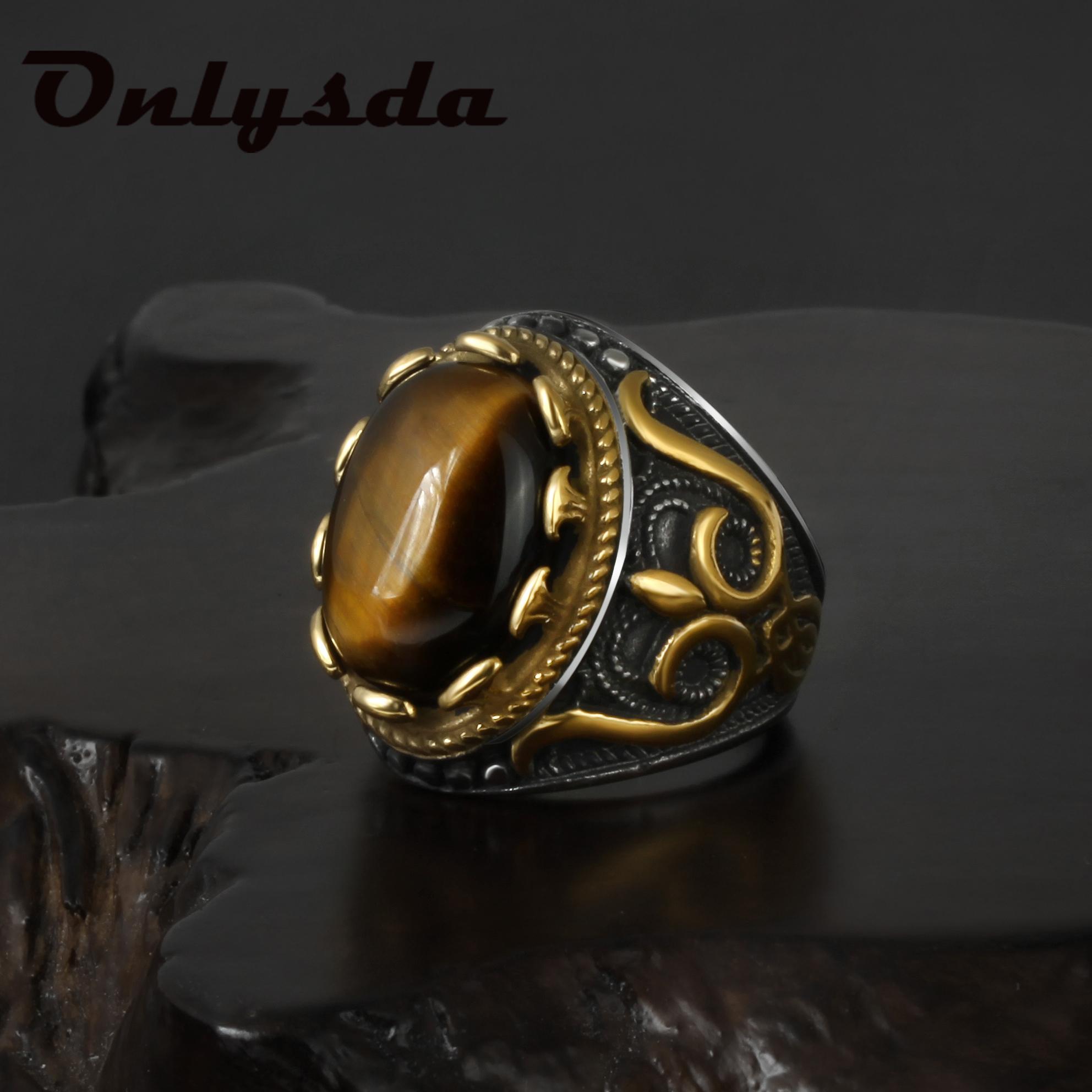 

Onlysda Fashion Flower Band Oval Natural Man Ring with Stone for Women Vintage Look Antique Silver Color Men Jewelry Party Gifts 13