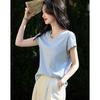 Demana Women's Summer V-Neck Lace Trim Mercerized Cotton T-Shirt
