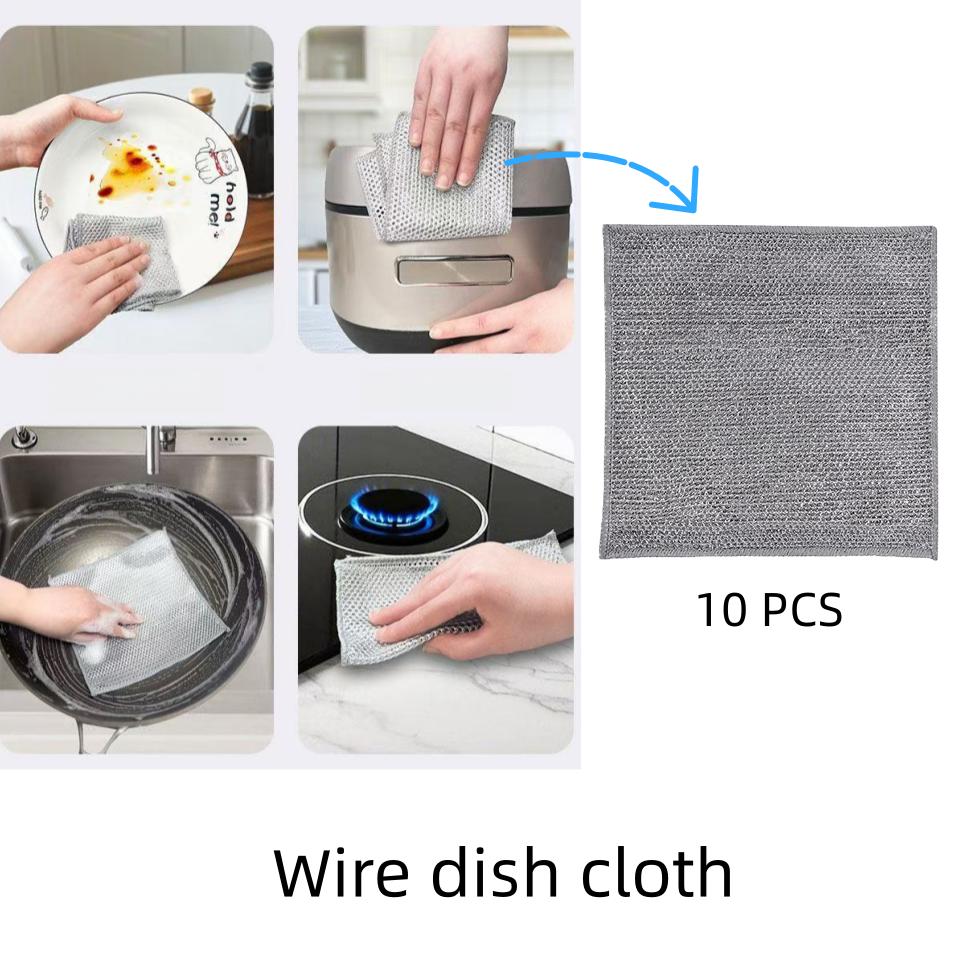 Steel Wire Cleaning Cloth Kitchen Rag Non-scraping Dish Towel Double-sided Household Stove Pot Cleaning Towel Silver 1pcs/5pcs/10PCS