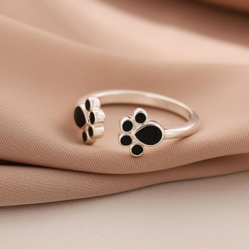 Stylish Black Kitten Paw Open Ring for Women