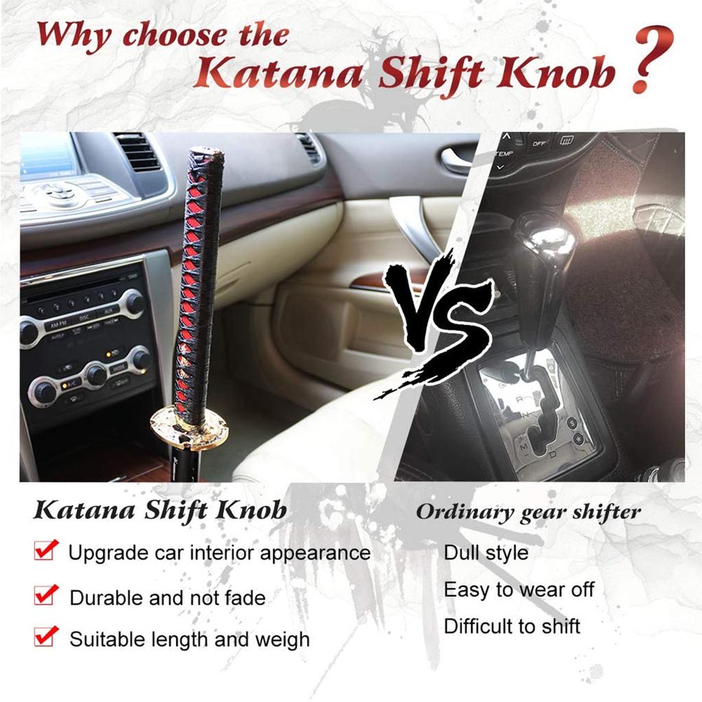 RYANSTAR Samurai Automatic Shift Knob Universal Lock/Button Automatic Transmission, Cool Katana Gear Shifter Metal Weight Black & Red