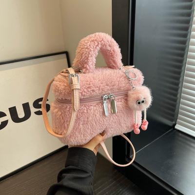 Lamb Wool Women's Oblique Span Bag Winter New Shoulder Bag Trendy Fashion Plush Handbag