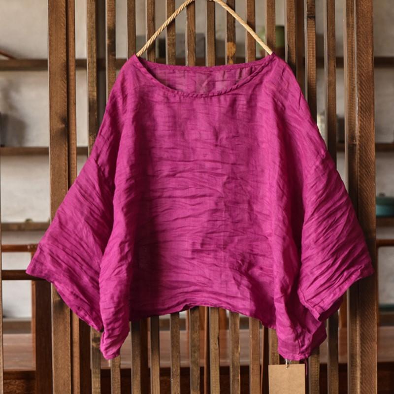 Johnature Vintage Women T-Shirts O-Neck Seven Sleeve Autumn Loose Casual Soft High Quality T-Shirts