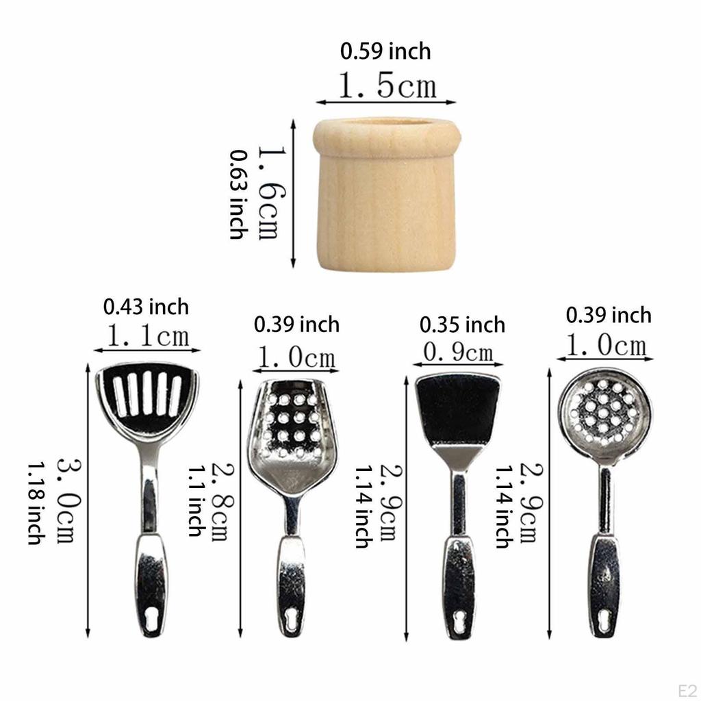 5Pcs Dollhouse Kitchen Accessories Doll House Decoration 1:12 Scale Spoon Shovels Miniature Food Toy