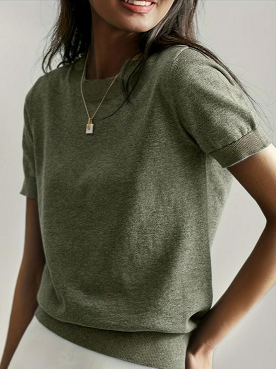 Round Neck Short Sleeve Thin Knit Loose Casual Women's Top - Summer/Autumn Collection