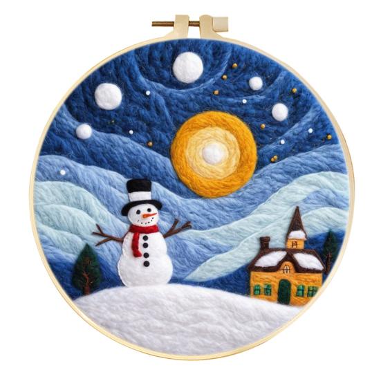 Christmas Needle Felting Kit Holiday Felt Painting Set for Beginners Starter Needle Felting DIY Craft Kit with Pad Needles Wool Decorative Frame