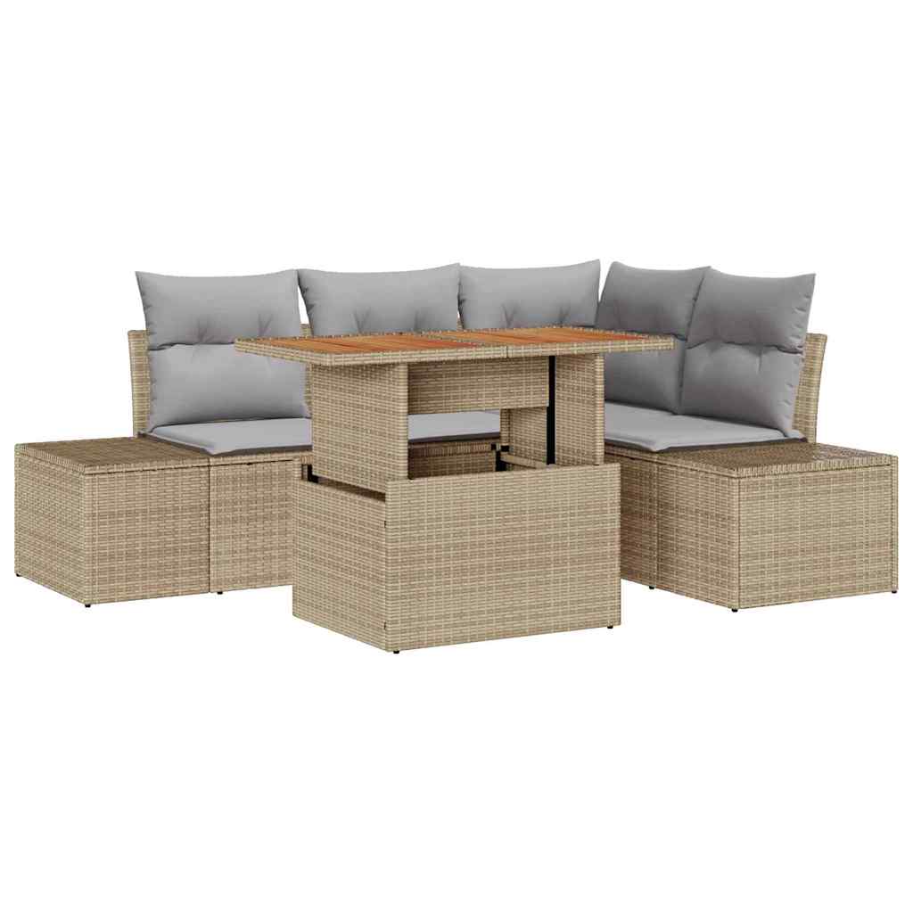 Garden Sofa Set with Cushions 5 pcs Beige and Grey