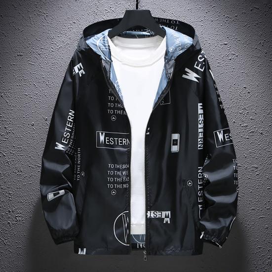 Menn jakke hette glidelås lukkes anti-UV pustende vindtett daglig slitasje elastisk mansjett Bokstavtrykk jakke frakk for hverdagen