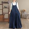 Korean Style Spring Autumn Women Oversized Jumpsuit Suspenders Blue Denim Wide Leg Jeans Casual Loose Baggy Ladies' Jeans Overalls
