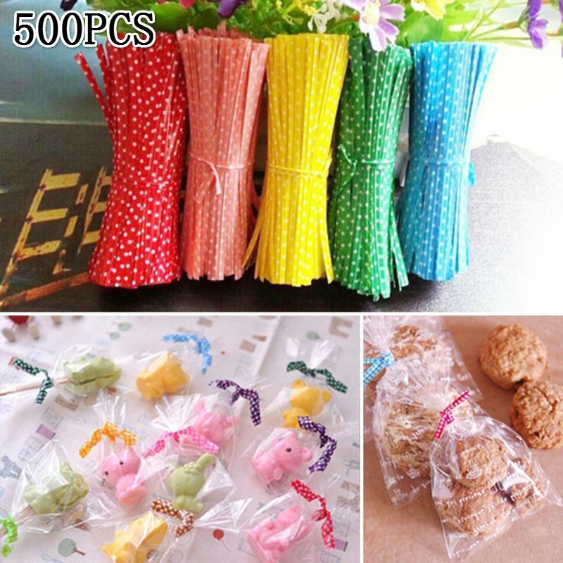 500PCS/Bag Ribbon Wrap Tie PVC Ligation for Cellophane Candy Cookie Gift Bag Pouch In Wedding Party D