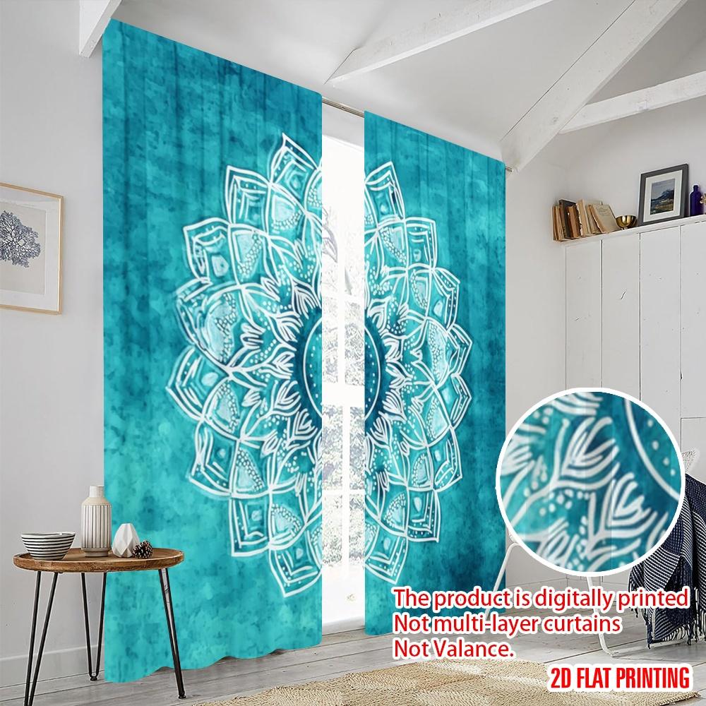 Plane Printing Print Curtains Turquoise Mandala Versatile Fabric Without Rod All Bedroom Living Room Curtain Made Of Polyester Washable Sitting Ready
