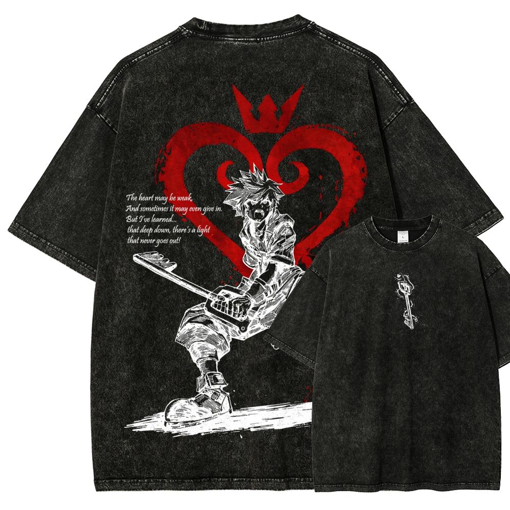 

Hot Anime Kingdom Hearts NewModel Washed Tshirt Oversized personality Clothes Unisex Year round clothing Washed Retro Fashion S