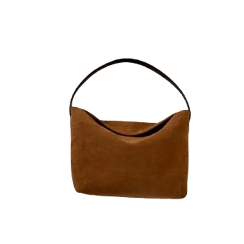 Retro Suede Patchwork Handbag Autumn Winter Versatile Brown Female Shoulder Bags For Women Fashion Simple Brown Underarm Bag