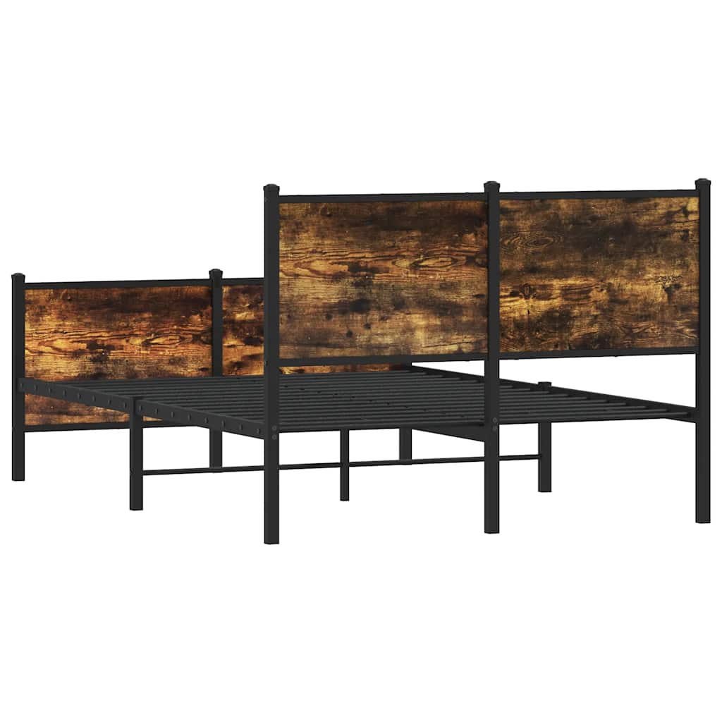 Metal Bed Frame Without Mattress Smoked Oak Finish 120 X 190 Cm