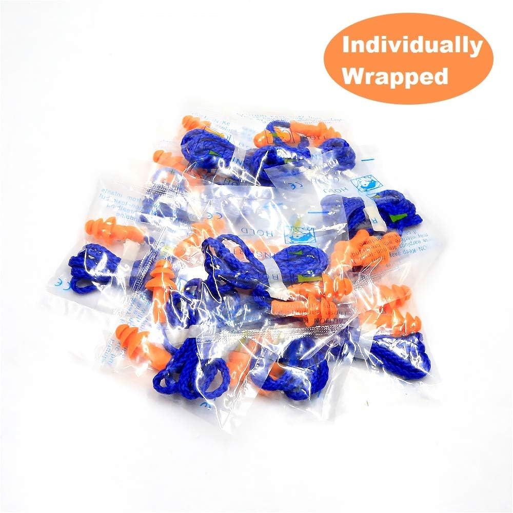 50 Pair Reusable Silicone Ear Plugs with Cord Individually Wrapped Hearing Protection Noise Cancelling Earplugs for Work Sleep