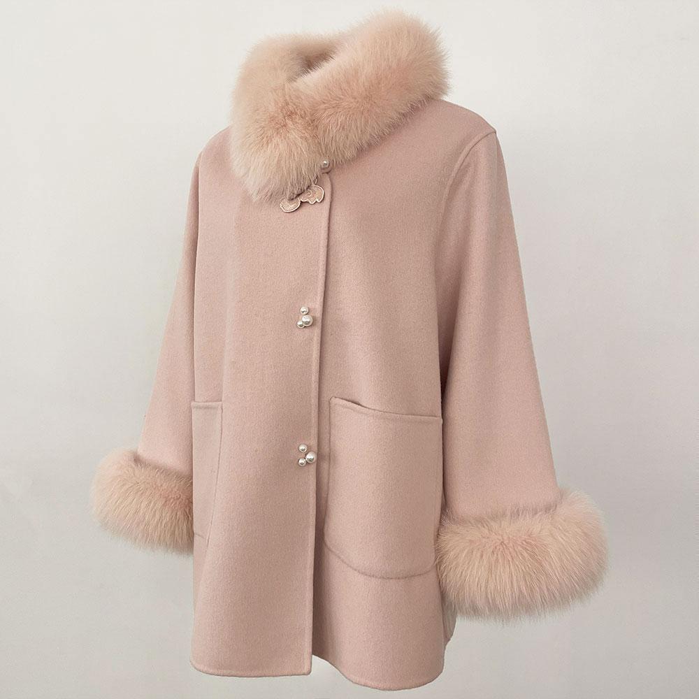 OFTBUY 2024 Autumn Winter Jacket Natural Real Fox Fur Collar Thick Warm Wool Blends Coat Women Outerwear Streetwear