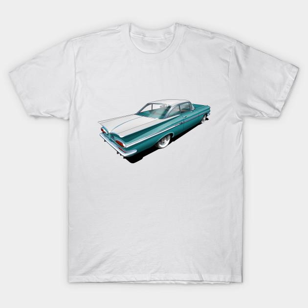 

Men Black Print T-shirt 1959 Chevrolet Impala In Turquoise And White No-Cut Transfer Paper Print Cotton Tshirt S білий
