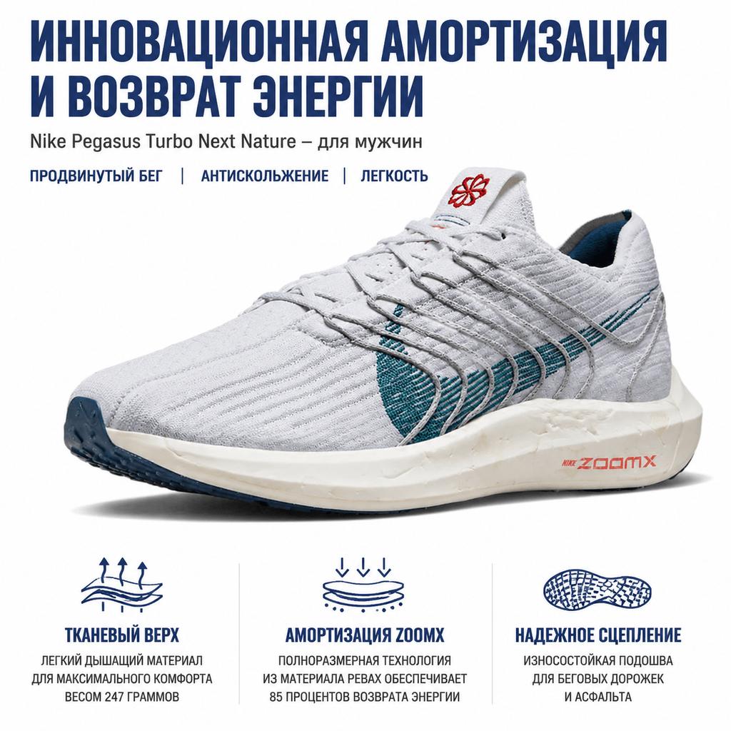 Nike Pegasus Turbo Next Nature Pure Platinum Bright Spruce Men Sneakers Grey White Valerian-Blue DM3413-004