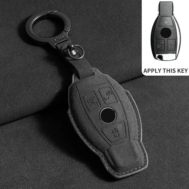 Leather Car Key Case for Mercedes Benz E Class W213 W205 E200 E260 E300 E320 AMG CLA 2018 2019 2020 Remote Suede Fob Shell Case