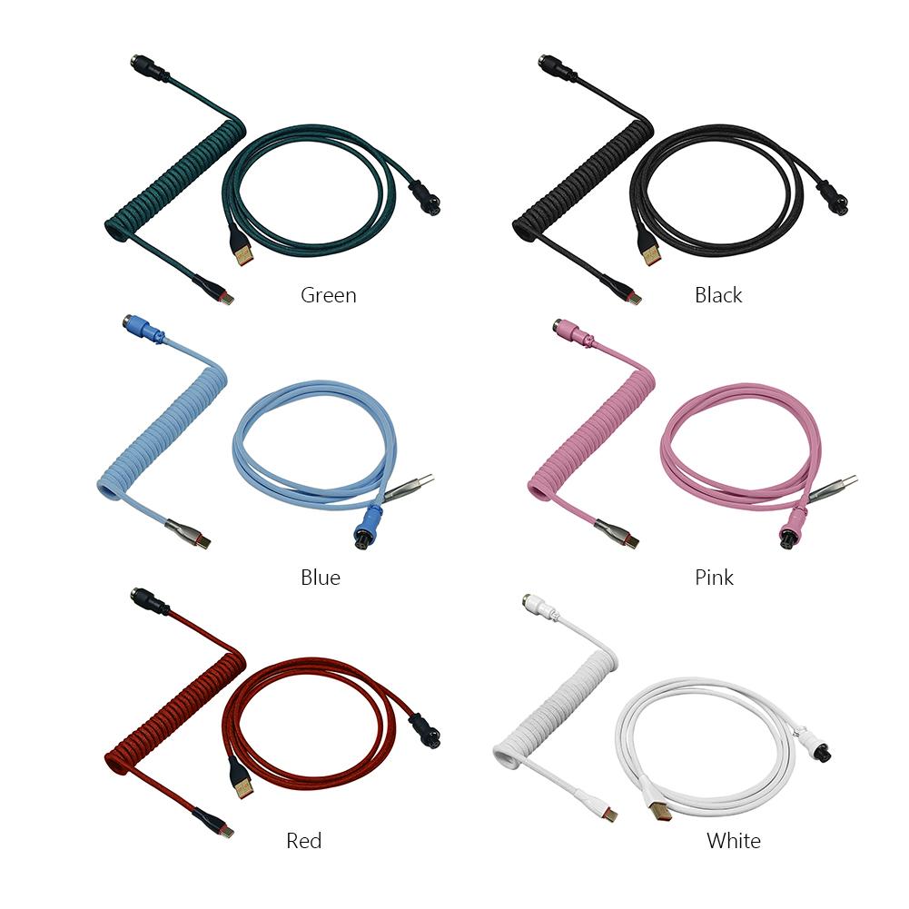 1.8m Aviator Cable 2 In 1 Type-C To USB Coiled Aviator Wire Woven Mesh Coiled Cable Gold Plating Mechanical Keyboard Accessories