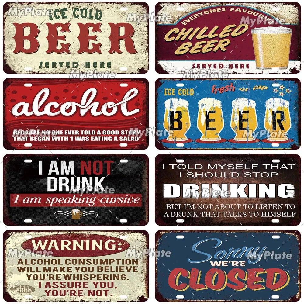 Drinking Beer Licenses Plate Garage Plaque Metal Tin Sign Decorative Car Plate For Living Room Door Club Garage Wall Decoration