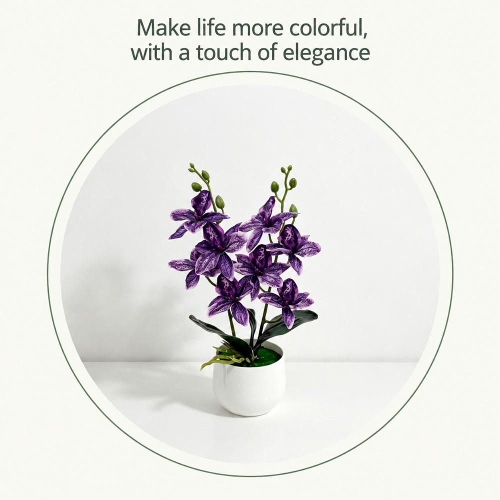 With Flowerpot Artificial Orchid Flower Silk Petals Faux Flower Potted  Home Decoration