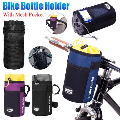 Sac de vélo Porte-bouteille de vélo Potence de guidon Sac thermique avec poche en filet Porte-gobelets à café Sac porte-bouteille d'eau pour cyclisme