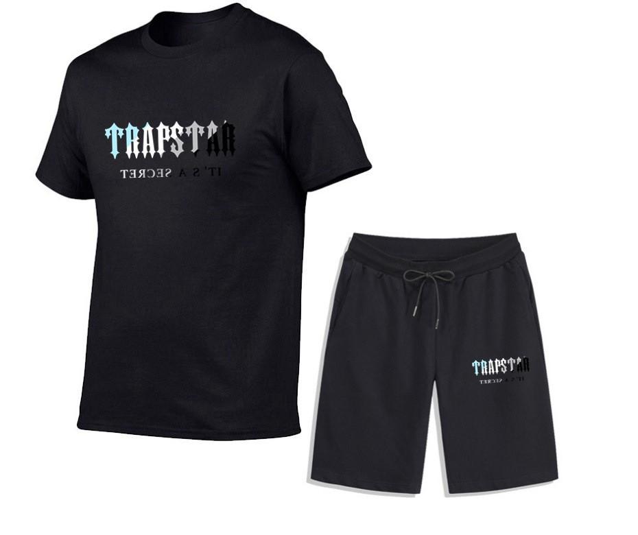 Men s Mesh T-shirt Shorts Set TRAPSTAR Letter Printed Short Sleeved Casual Wear XL
