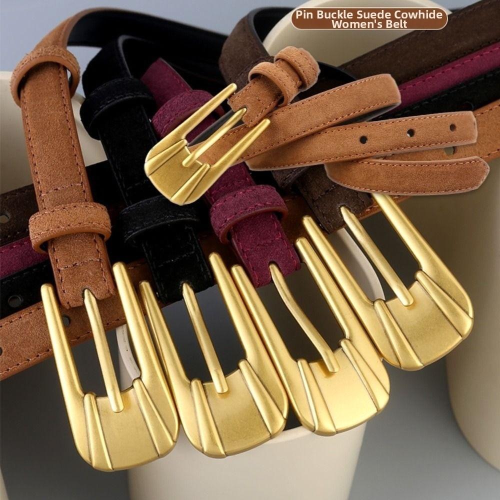 Pure Color Cowboy Belt Suede Leather Decorative Belt New Slim Waist Belt  for Women Skirt Jeans