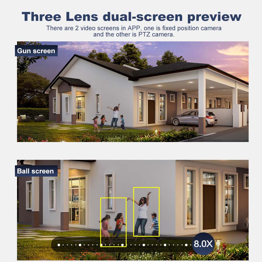 12MP 6K WiFi IP Camera Outdoor 8X Zoom Three Lens Dual Screen Home Security Camera Auto Tracking Mini  CCTV WiFi Surveillance
