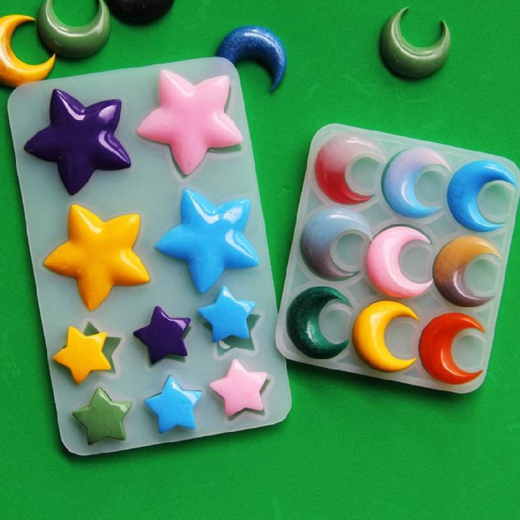 2Pcs/Set Moon and Star Shaped Mold Resin Necklace Pendant Casting Mould Versatile Silicone Molds for Jewelry Crafting