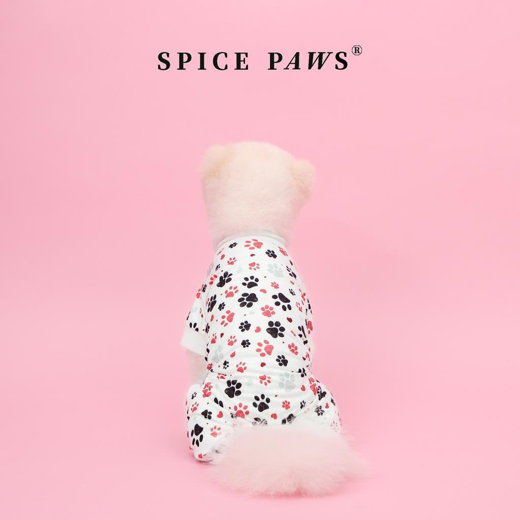 Pet Four-Legged Jumpsuit, Dog & Cat Paw Print Bodysuit Clothes, Valentine's Day Pajamas for Small Medium Large Dogs Cats